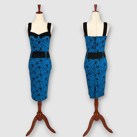 Modcloth Dresses & Skirts - Switchblade Stiletto Blue French Bulldog Print Dress Belted Pinup Size Small NWT
